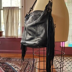 Nena & Co. Black Leather Fringe Shoulder Bag